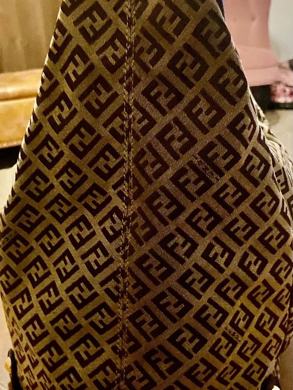 Fendi Brown Monogram Hobo with Braided leather Handle and Gold Hardware